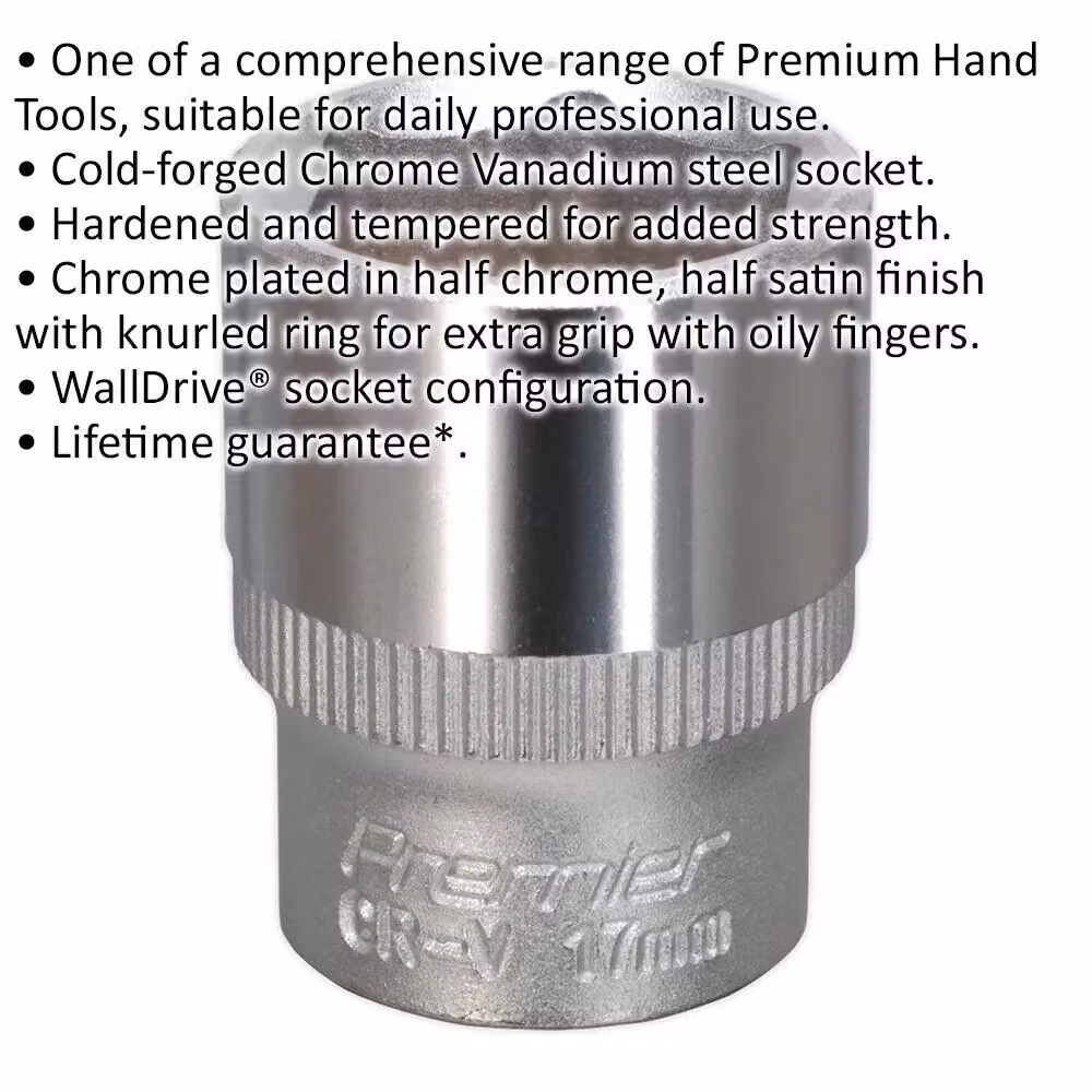 Loops 17mm Forged Steel 3/8 inch Square Drive Socket in Silver Chrome Vanadium – 2