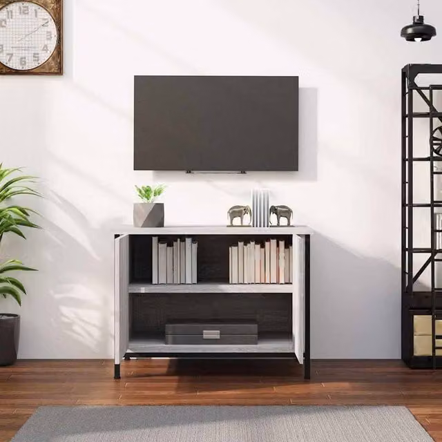 Berkfield Home TV Cabinet with Doors in Grey Sonoma, W/D/H: 60 x 35 x 45 cm