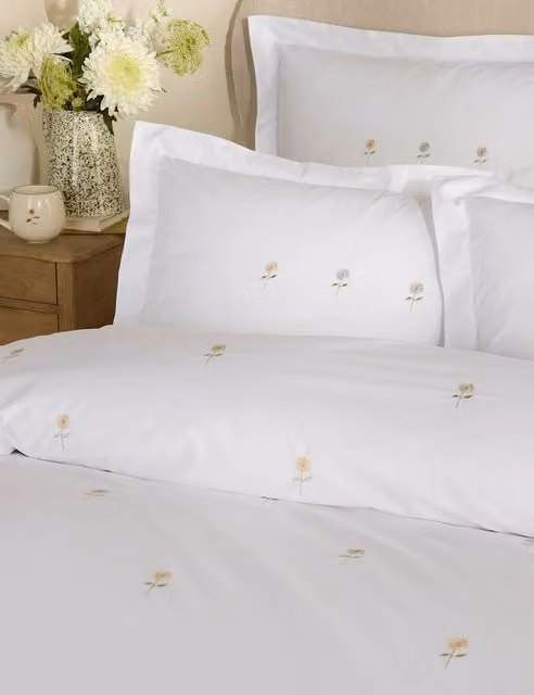 Sophie Allport 2 Pack White Pure Cotton Embroidered Sunflower Oxford Pillowcases