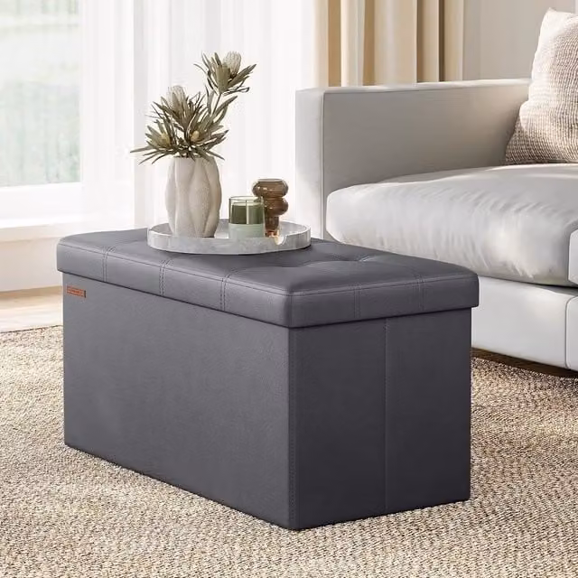 SONGMICS Medium Foldable Storage Ottoman Foot Rest Cube in Grey – 1