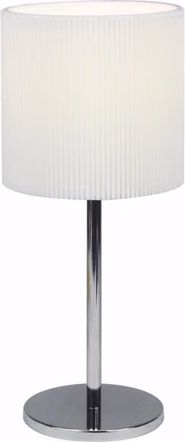 First Choice Lighting Chrome Stick Table Lamp with White Fabric Micropleat Shade