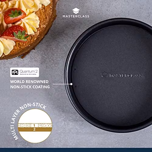 MasterClass Non-Stick Loose Base Round Carbon Steel Deep Cake Tin, Grey, Diameter: 18 cm – 5
