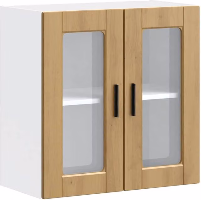 Berkfield Home Porto Artisan Oak Kitchen Wall Cabinet with Glass Doors in Brown