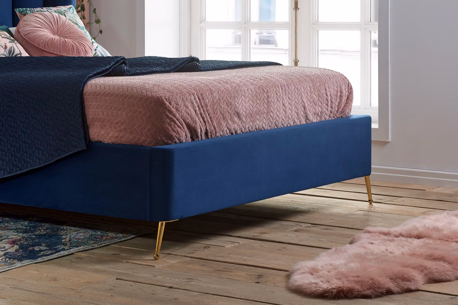 Birlea Lottie Velvet Fabric Ottoman Bed Frame in Blue, W/D/H: 140 x 200 cm – 3