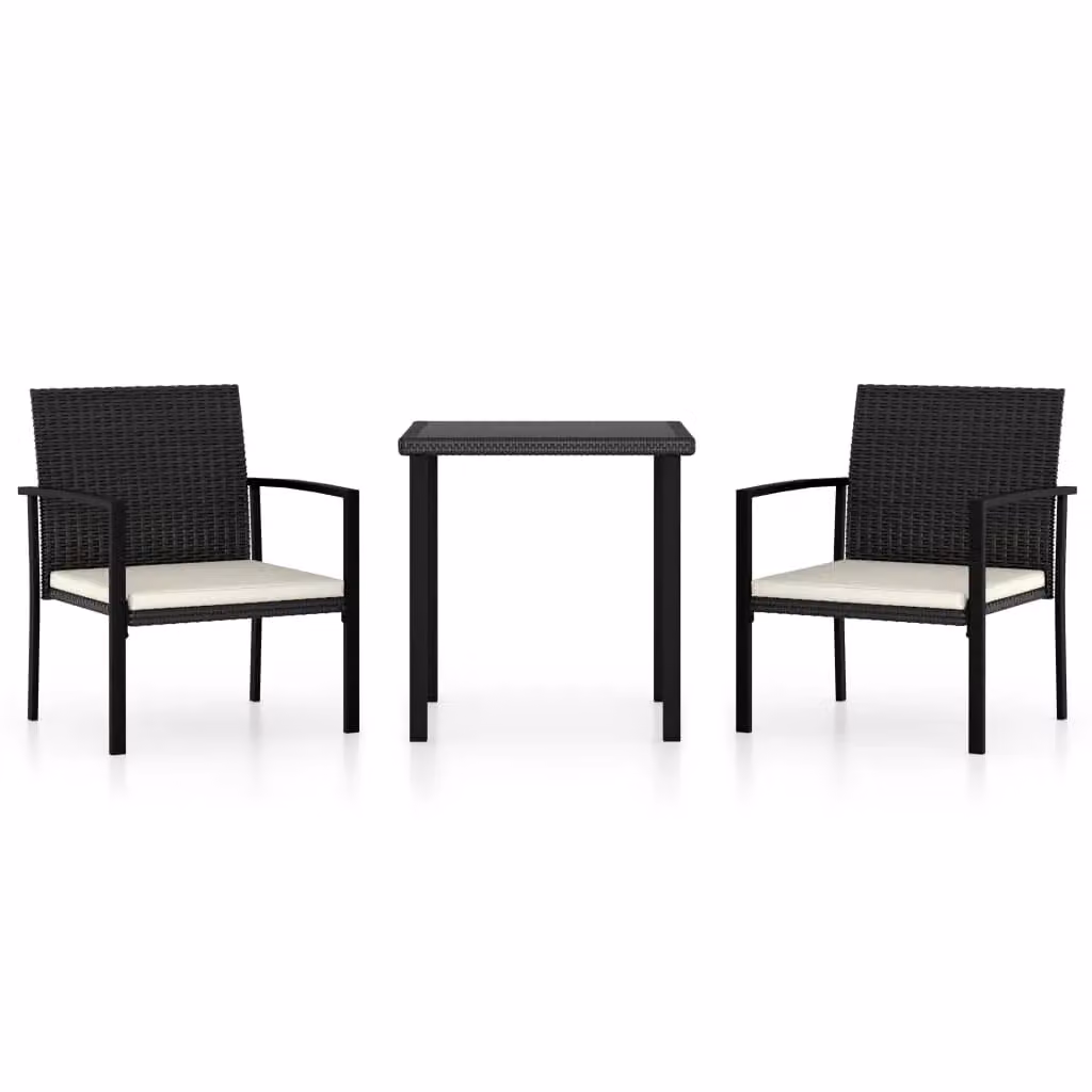 Berkfield Home 3 Piece Poly Rattan Outdoor Dining Set in Black – 2