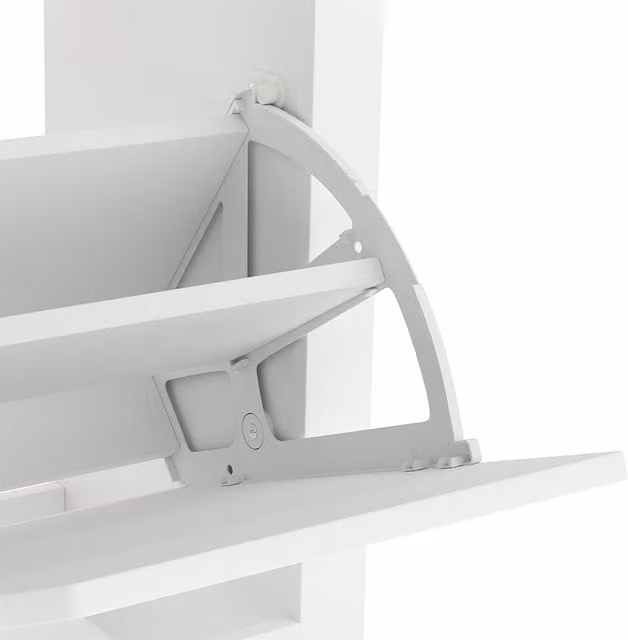 Levede Modern White and Oak Shoe Cabinet with Tilting Compartments and Internal Shelves, W/D/H: 80 x 26 x 26 cm