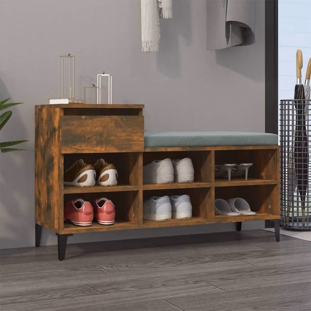 Berkfield Home Smoked Oak Shoe Cabinet in Brown, W/D/H: 102 x 36 x 60 cm – 2