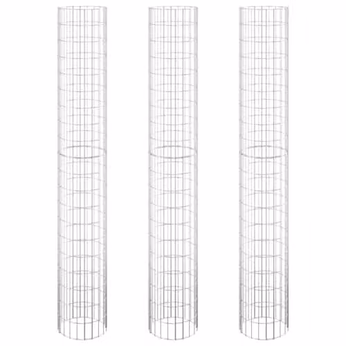 vidaXL Set of 3 Circular Gabion Raised Beds in Silver Galvanised Steel, Diameter: 30 cm, Height: 200 cm