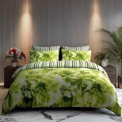 Home Sweet Home UK Reversible Green Striped Polycotton Duvet Cover and Pillowcase Set, W/D/H: 200 x 200 cm and 74 x 48 cm – 3
