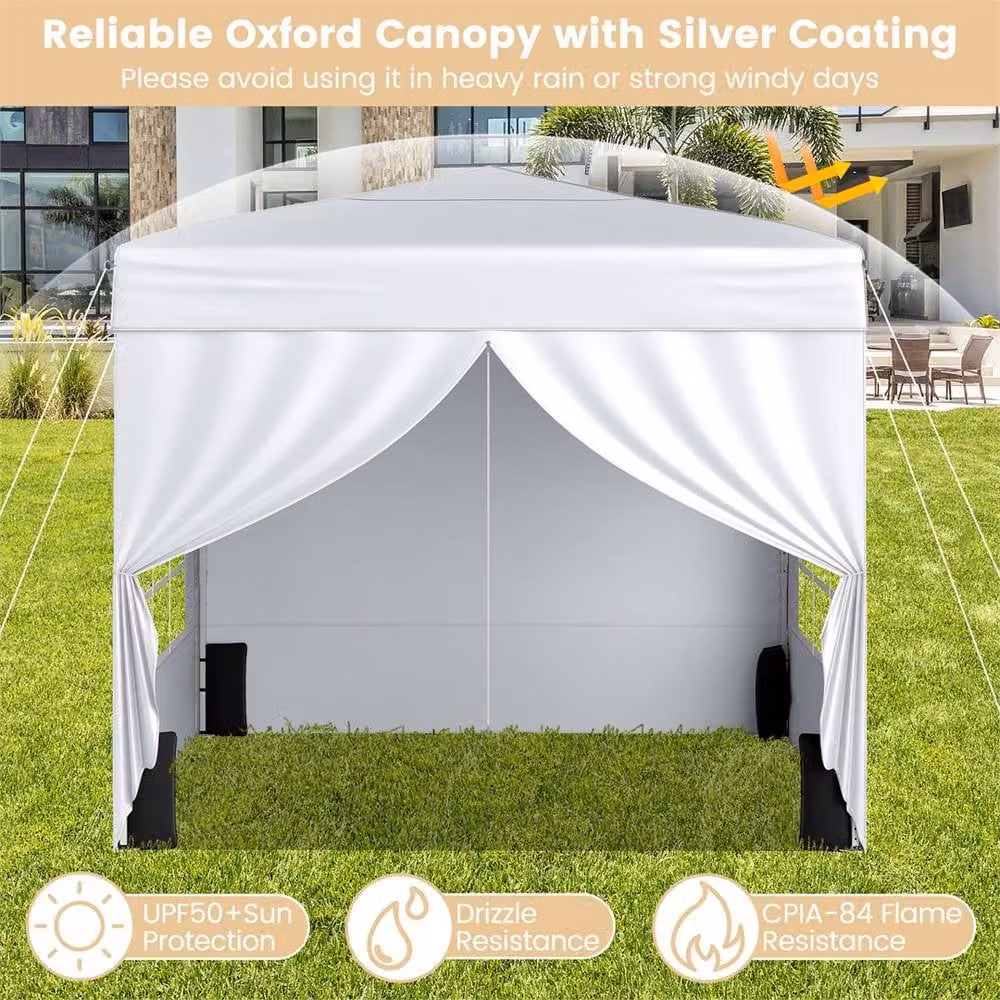 Kelvenix Commercial Pop Up Canopy Tent with 4 Sidewalls, White and Silver, W: 290 cm, D: 290 cm, H: 248 cm – 2