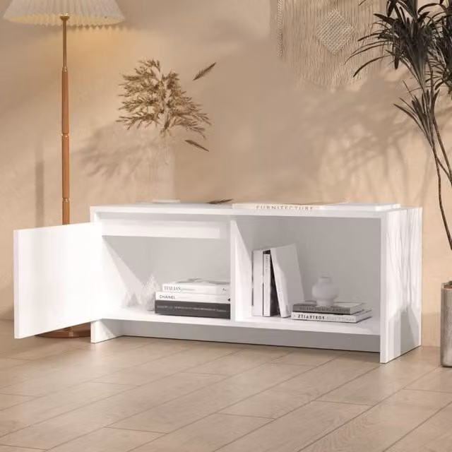 Berkfield Home White Minimalist TV Cabinet in Matt Engineered Wood W/D/H: 90 x 35 x 40 cm – 1