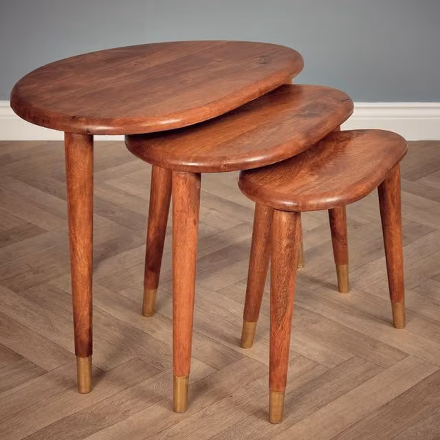 Elm Home and Garden 3 Piece Nesting Coffee Table Set in Brown Solid Mango Wood – 1