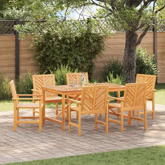 Berkfield Home 6 Piece Modern Geometric Garden Dining Set in Brown Solid Acacia Wood