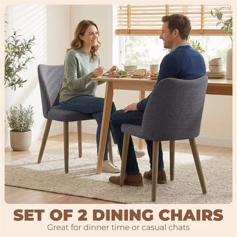 Nordara Set of 2 Grey Upholstered Dining Chairs with Rubberwood Legs, W/D/H: 50 x 50 x 76 cm – 4
