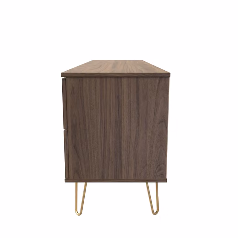 Ready Assembled 2 U Fuji Wide Sideboard in Walnut with 2 Doors, 2 Soft Close Drawers and Gold Accents