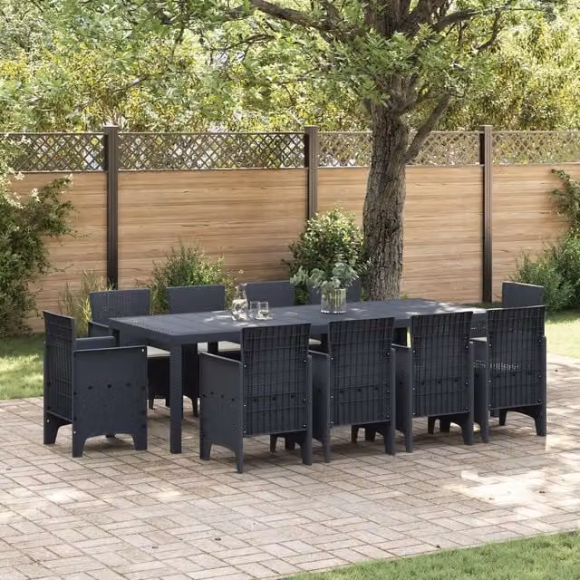 Berkfield Home 11 Piece Anthracite Poly Rattan Garden Dining Set with Black Cushions