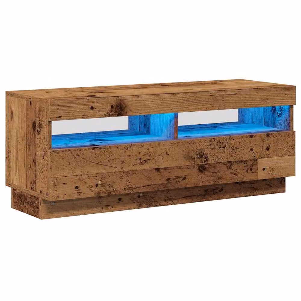 Berkfield Home Modern TV Cabinet with LED Lights in Old Wood Brown, W/D/H: 100 x 35 x 40 cm – 2