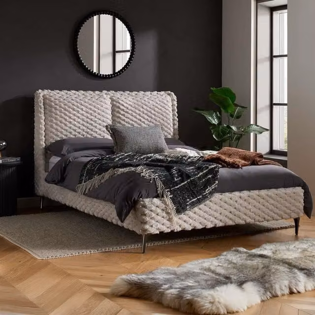 Birlea Tilly White Bouclé Fabric Upholstered Bed Frame, W: 180 cm, D: 200 cm