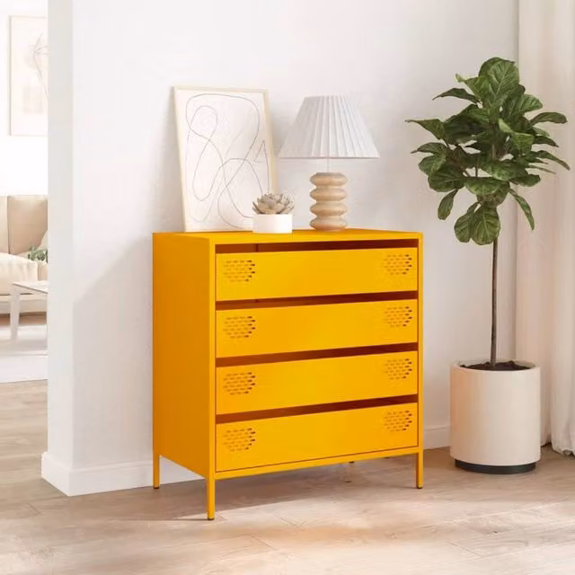 Berkfield Home Mustard Yellow Industrial Sideboard, W/D/H: 68 x 39 x 73.5 cm