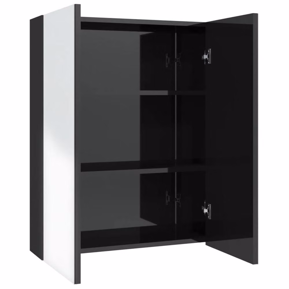Berkfield Home Modern Glossy Black Bathroom Mirror Cabinet with Glass Doors and Internal Shelves, W/D/H: 60 x 15 x 75 cm – 3