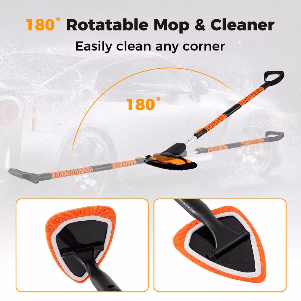 Gymax Orange Car Wash Brush with 132 cm Extendable Handle and Scratch-Free Mop Kit – 6