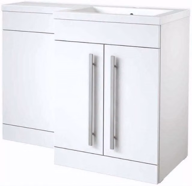 Clifton White Right Hand 2 Door Corner Combo Vanity Unit with L Shape Basin, Width: 110 cm