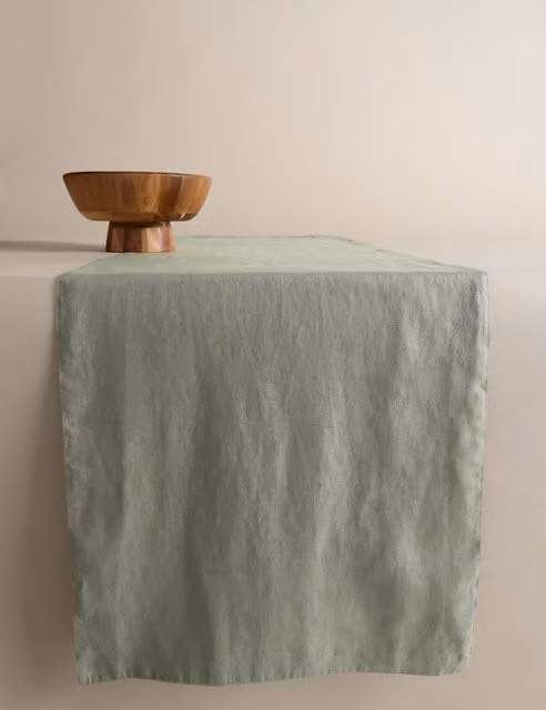 M&S Pure Linen Rectangular Table Runner in Khaki