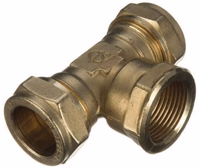 Primaplus Grey Premium Brass Compression Thread Centre Tee 22 x 22 x 1/2"Fi