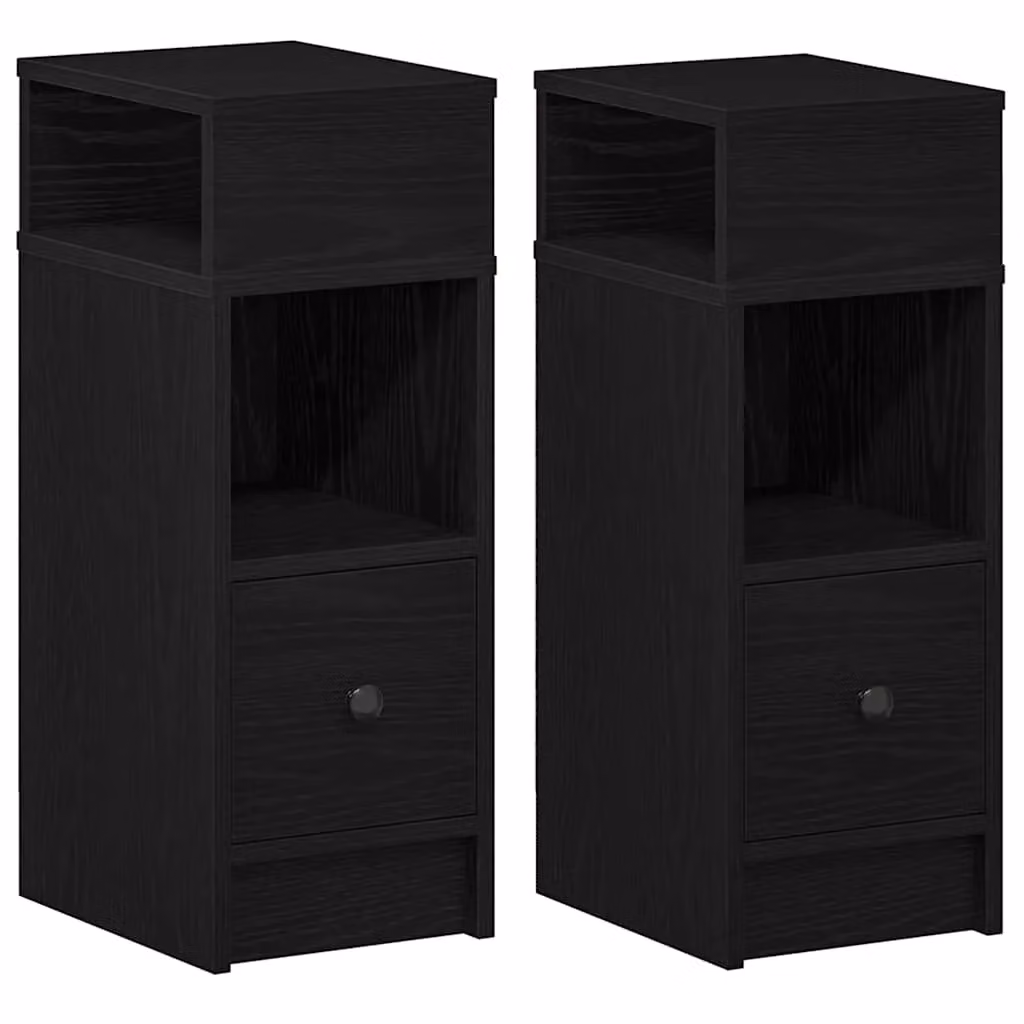 Berkfield Home Set of 2 Black Modern Bedside Cabinets with Drawer, W/D/H: 25 x 31 x 66 cm – 2