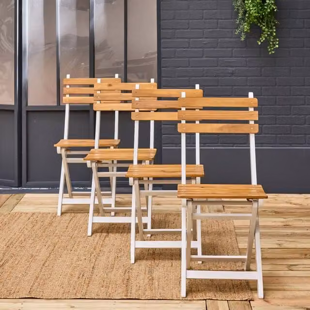 Sweek Set of 4 White Lacquered Acacia Wood Folding Garden Chairs with Armrests – 1