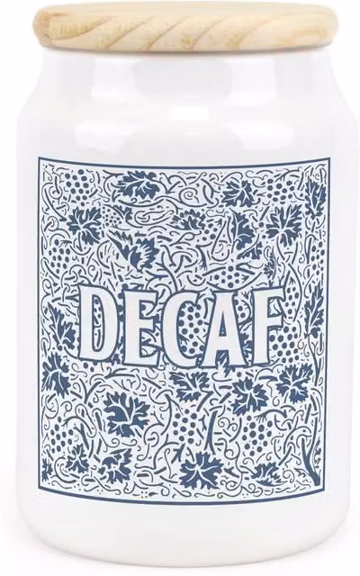 Purely Home Blue Oak Leaves and Berries Ceramic Decaf Storage Canister in Blue and White