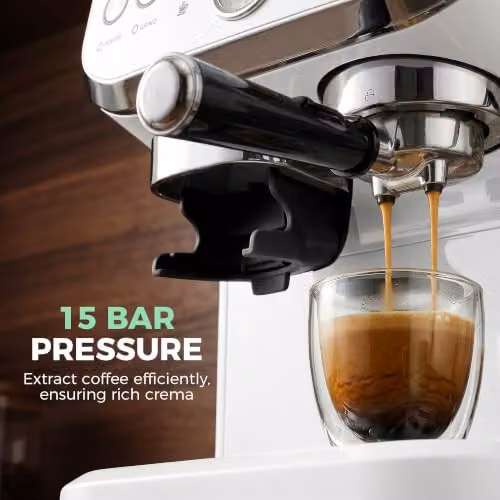 HOMCOM Espresso Machine with Bean Grinder and Steam Wand, 15 Bar Pressure, White – 5