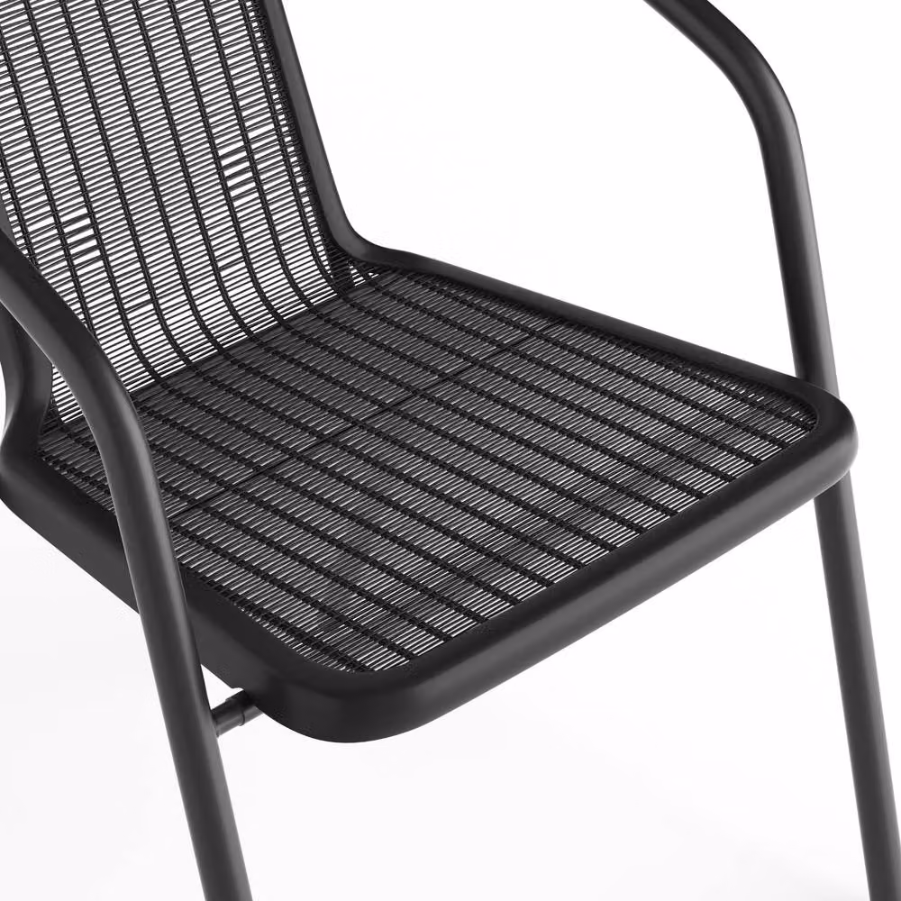 Living and Home Set of 2 Black Matt Rattan and Metal Stacking Outdoor Garden Chairs – 6