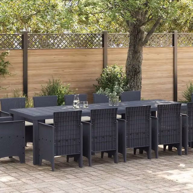 Berkfield Home 13 Piece Anthracite Poly Rattan Garden Dining Set with Cushions – 1
