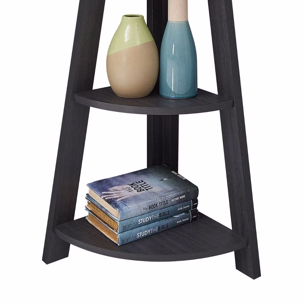 Timber Art Design Riva Scandinavian Retro 5 Tier Corner Ladder Bookcase in Black – 3