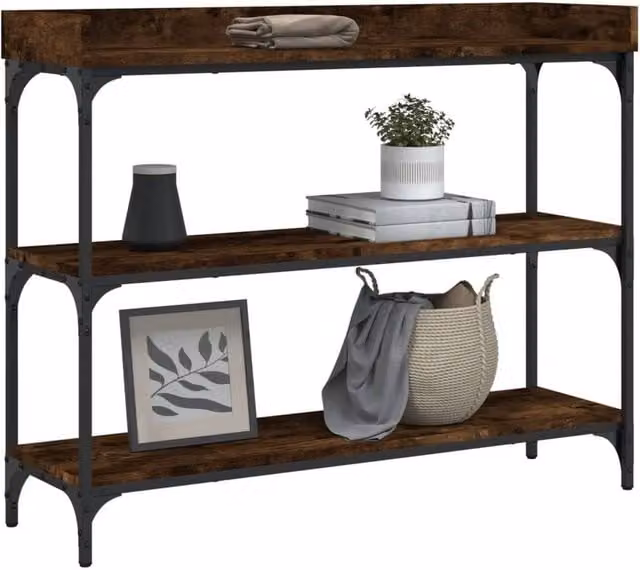 Berkfield Home Decorative Console Table with Shelves in Smoked Oak Brown, W/D/H: 100 x 30 x 80 cm – 1