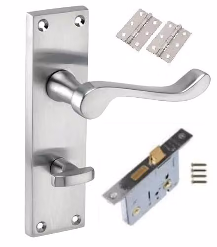 Golden Grace Brushed Chrome Scroll Bathroom Door Handle and Lock Set in Silver