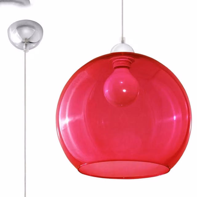 Sollux Lighting Minimalistic Round Glass Pendant Lamp in Red, W/D/H: 120 x 30 x 30 cm
