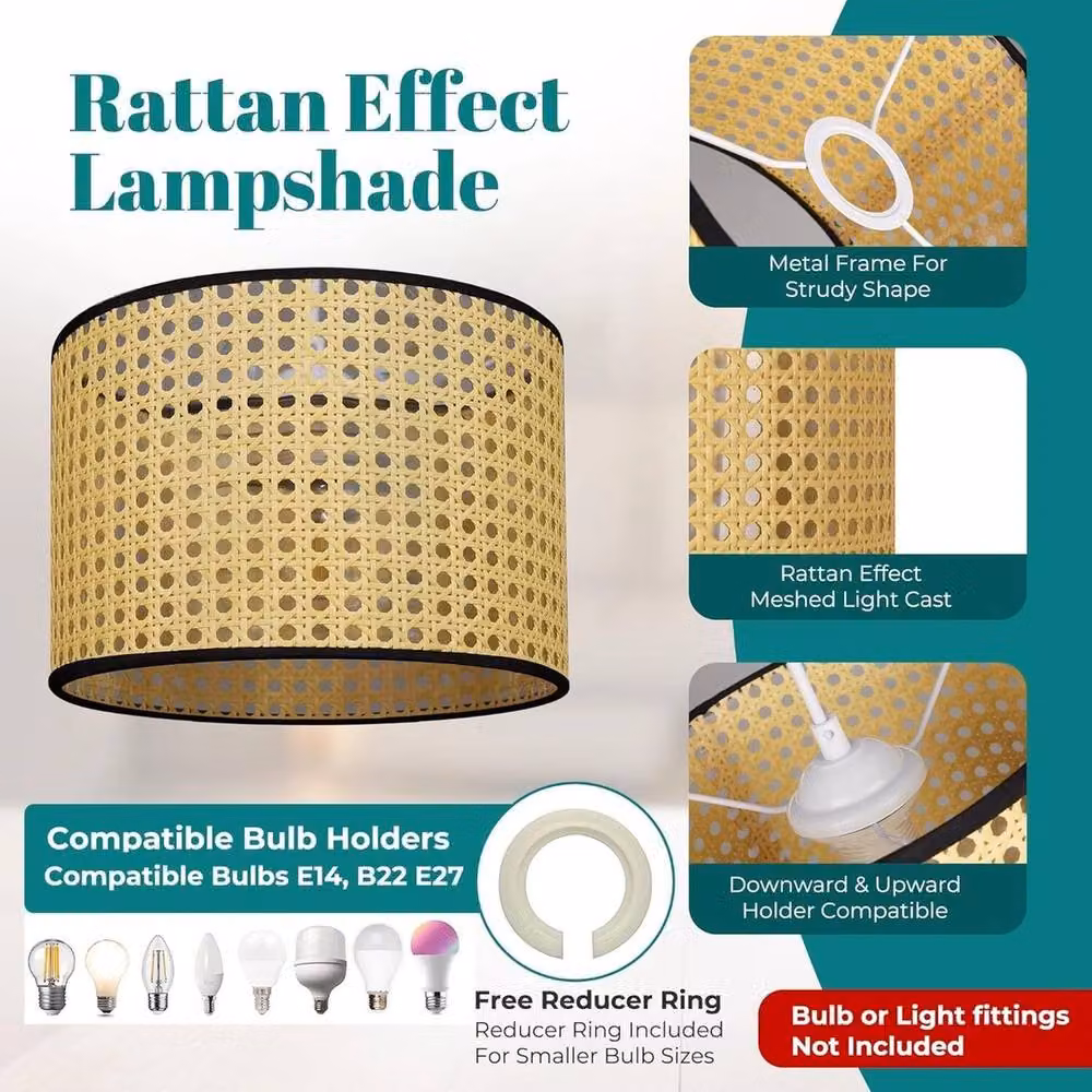VOGREX Rattan Cylinder Ceiling Lamp Shade Chandelier in Beige, Black or Multicolour – 3