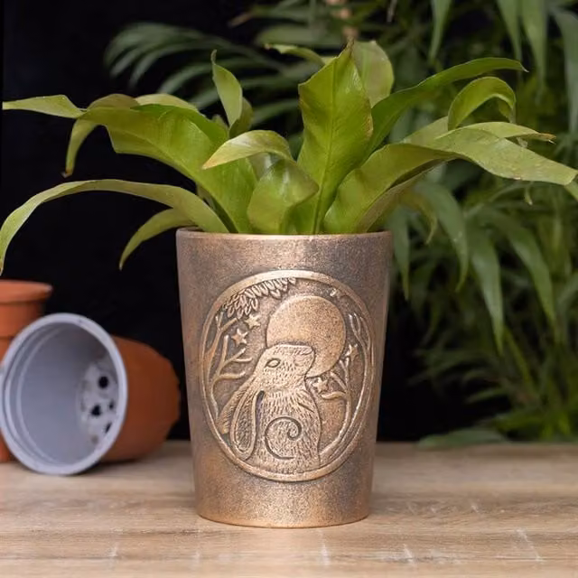 Uniqueful Moon Gazing Hare Bronze Terracotta Plant Pot by Lisa Parker – 1