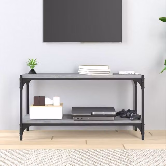 Berkfield Home Grey Sonoma TV Cabinet in Engineered Wood and Steel, W/D/H: 80 x 33 x 41 cm