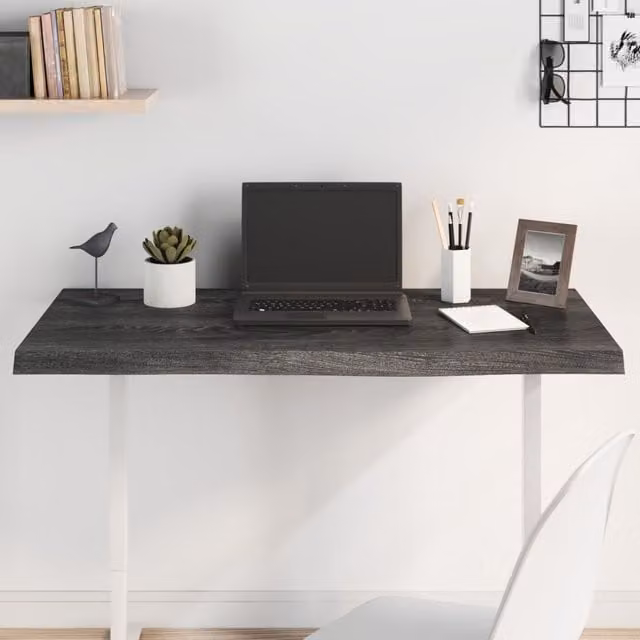 Berkfield Home Table Top Dark Grey Treated Solid Wood Oak W: 100 cm, D: 50 cm, H: 2-4 cm