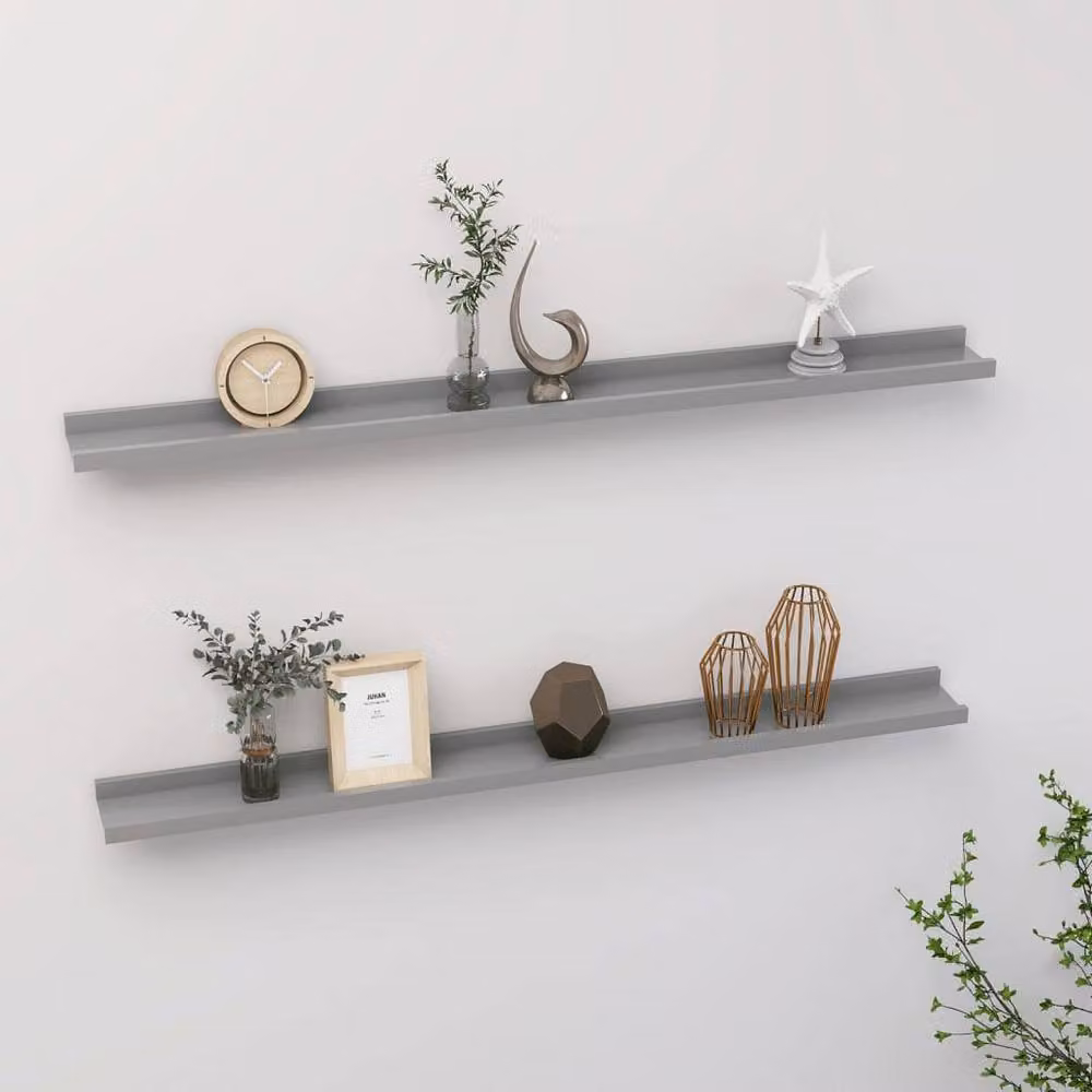 Berkfield Home Wall Mounted Straight Shelves, 2 Pack, Grey, W: 100 cm, D: 9 cm, H: 3 cm – 2