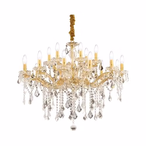 Ideal Lux Netlighting Florian 18-Light Crystal Chandelier in Gold and Transparent Glass