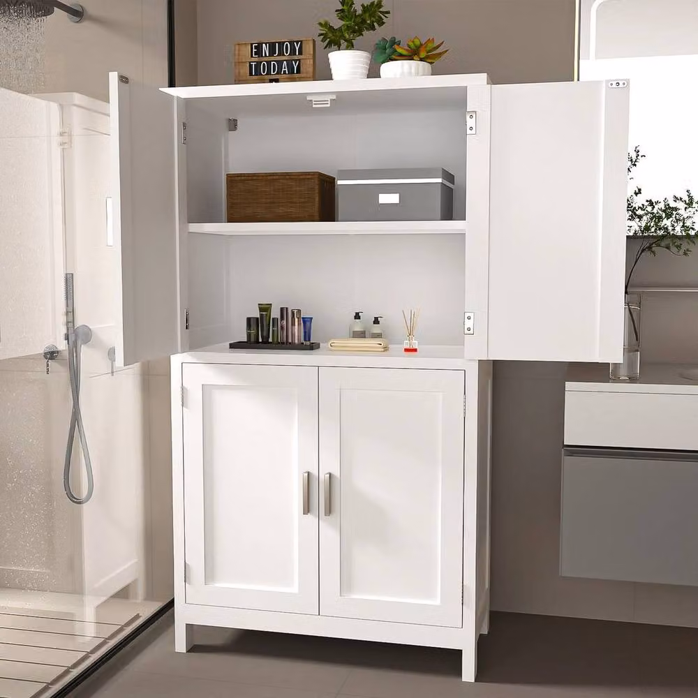 EONLION Modern White Freestanding Tall Kitchen Pantry Cupboard with Hinged Doors and Internal Shelves – 2