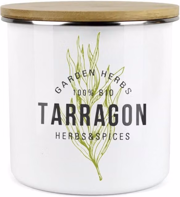 Purely Home Green Label Herbs Storage Canister - Tarragon - White and Green Enamel Metal