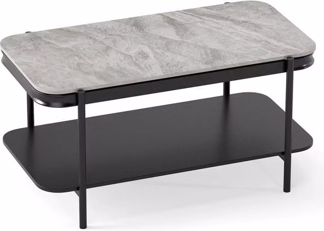 SPETLEK Modern 2-Tier Rectangular Coffee Table with Grey Glossy Sintered Stone Top, W/D/H: 90.0 x 65.0 x 45.5 cm – 1