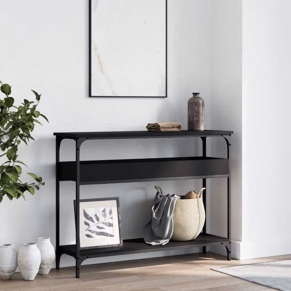 Berkfield Home Console Table with Shelf in Black, W/D/H: 100 x 29 x 75 cm – 2