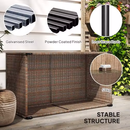 Outsunny Brown Rattan Outdoor Coffee Table with Glass Top, W/D/H: 90 x 50 x 38 cm – 4