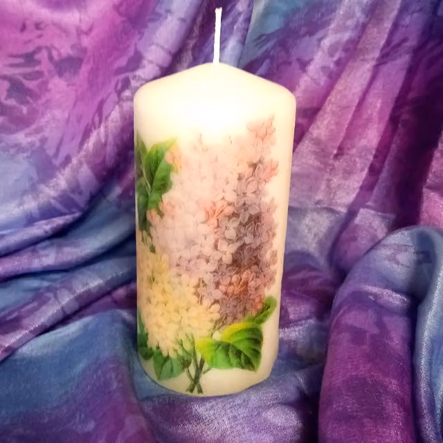 Viki Spring Pillar Candle in White and Purple